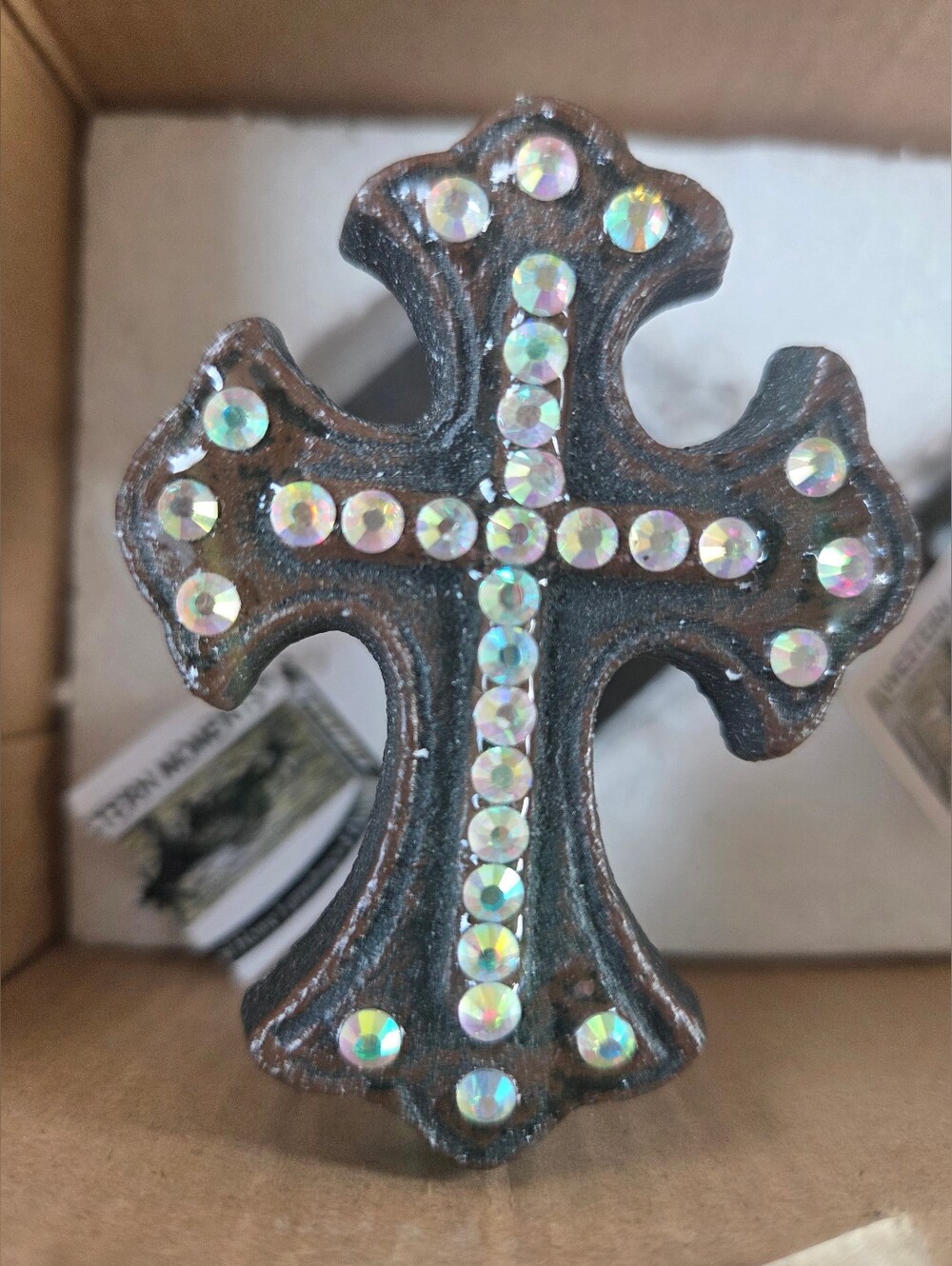 New 2 PC Set Western Moments Cast Iron Rhinestone Cross Hooks